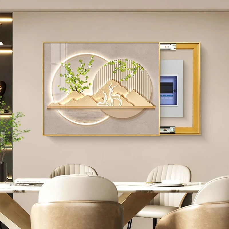 熊猫电表箱装饰画奶油风电闸箱信号箱遮挡挂画餐厅高级感遮丑墙画