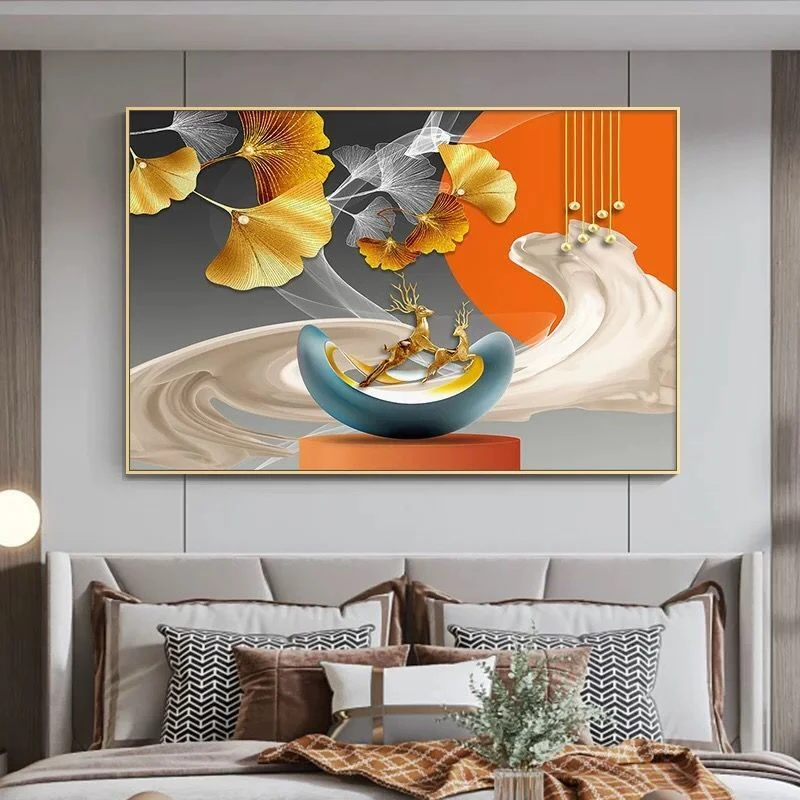 现代轻奢卧室装饰画主卧床头背景墙挂画酒店宾馆画房间壁画横版画