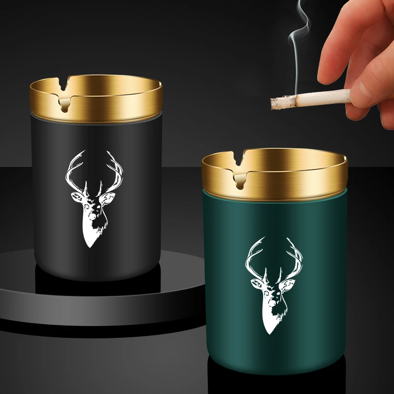 不锈钢家用客厅办公室烟灰缸带盖漏斗防风创意个性ins防飞灰缸