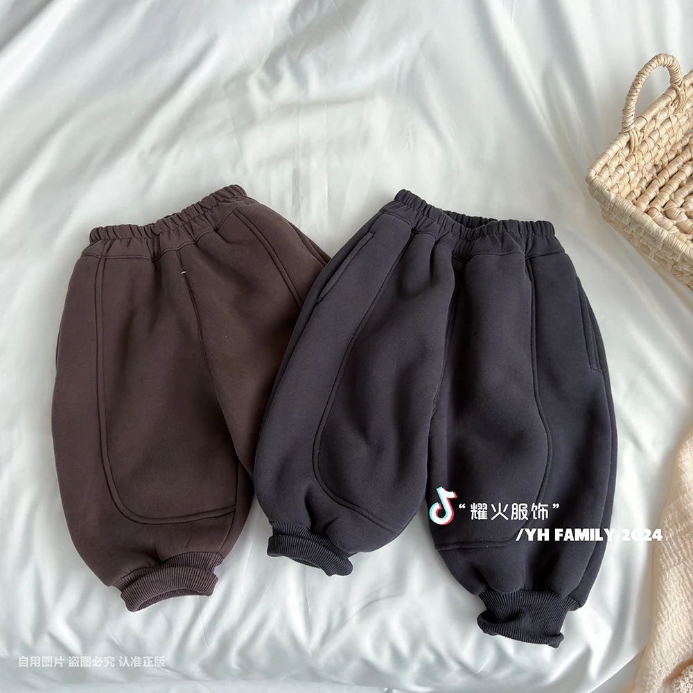 冬加绒男女童新款韩版潮童可爱洋气卫裤   HCK-8808纯色加绒卫裤