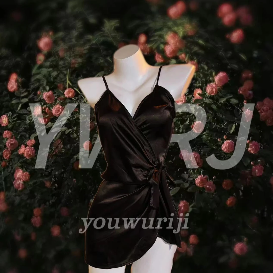 【尤雾日记】一片式开襟系带性感睡衣气质情调丝滑露背收腰性感睡裙