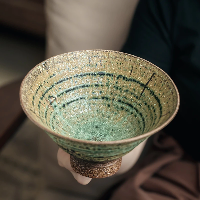 小悠家〖国内手作〗复古斑驳6.5英寸高脚斗笠碗粗陶日式牛肉面碗