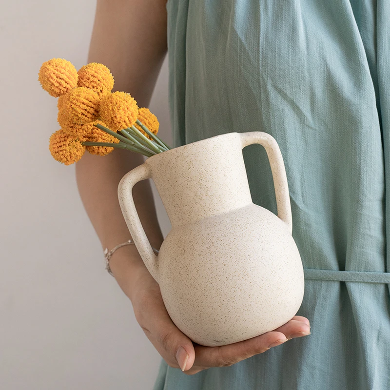 小悠家〖侘寂芝麻釉花瓶〗洛嘉双耳陶瓷插花器民宿装饰ins摆件家居