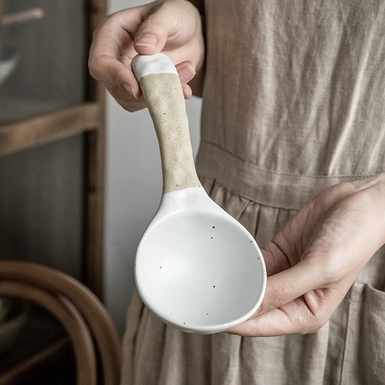 小悠家〖加厚款汤勺〗粗陶复古盛汤大勺子长柄调羹陶瓷大汤匙