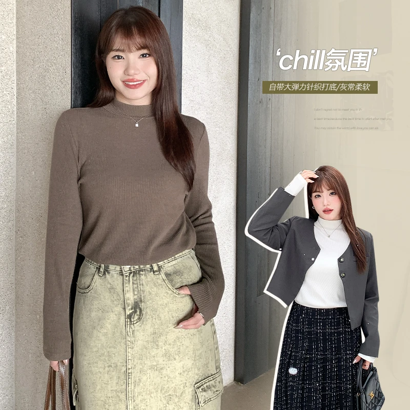 【Chill氛围】半高领打底毛针织衫大码女装秋冬款显瘦百搭套头上衣