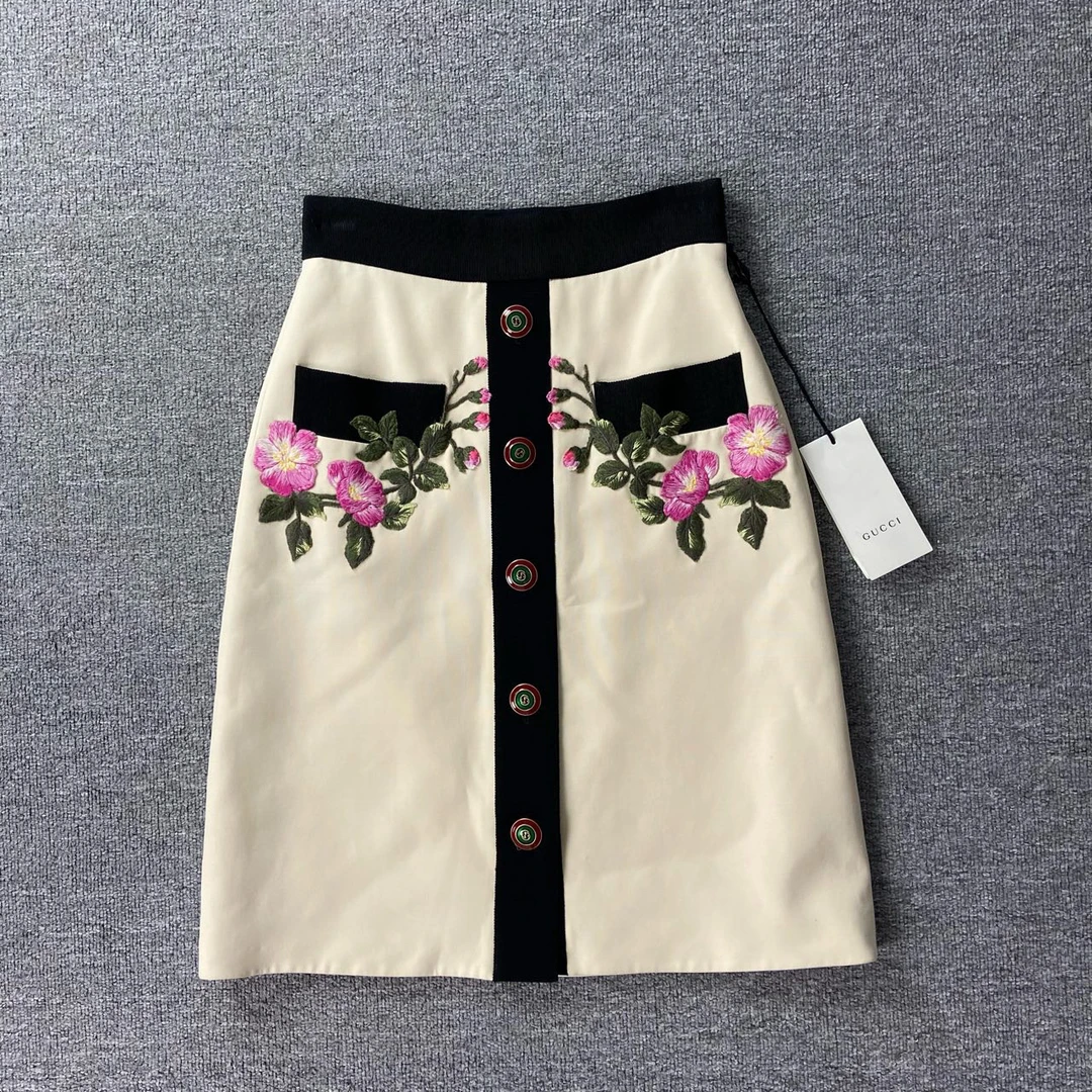 全新未使用 GUCCI/古驰 CD Gucci花卉刺绣半身裙/38码/全新带吊牌
