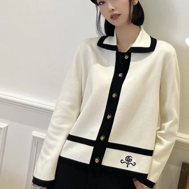 9647/GUCCI SS22 白色Logo刺绣系扣羊毛衫针织开衫/S码/全新带吊