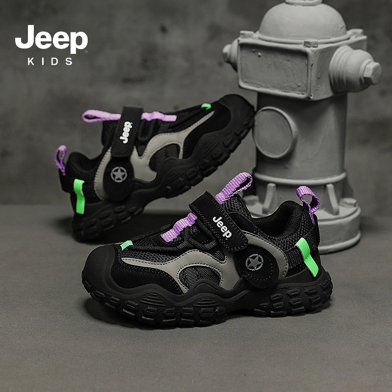 jeep儿童运动鞋软底防滑男童鞋子2025新款秋季女童跑步鞋网面透气