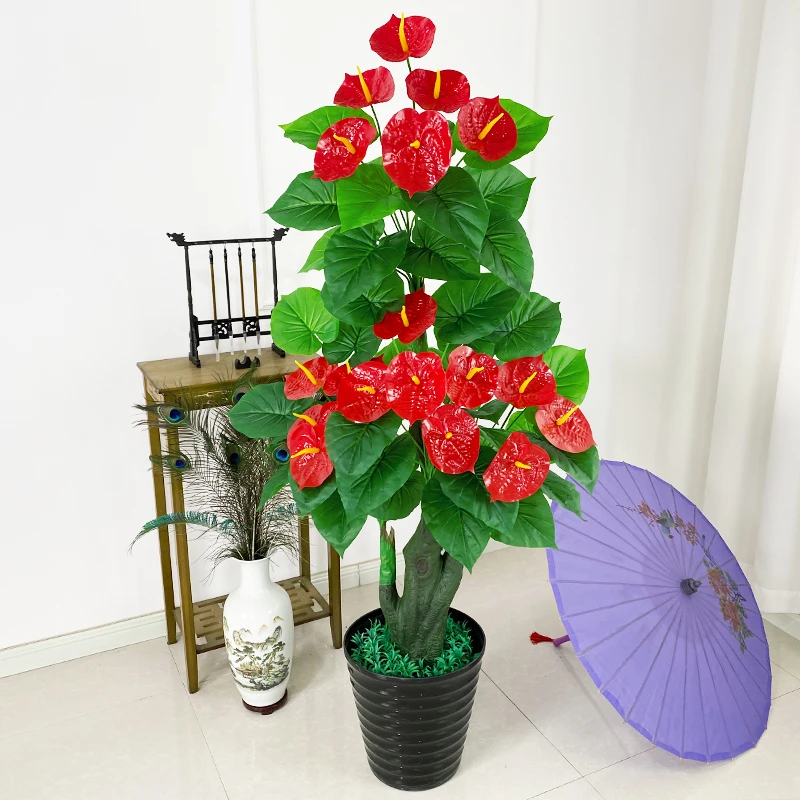 假树红掌仿真花盆栽落地大型摆设客厅室内装饰仿真绿植塑料家居