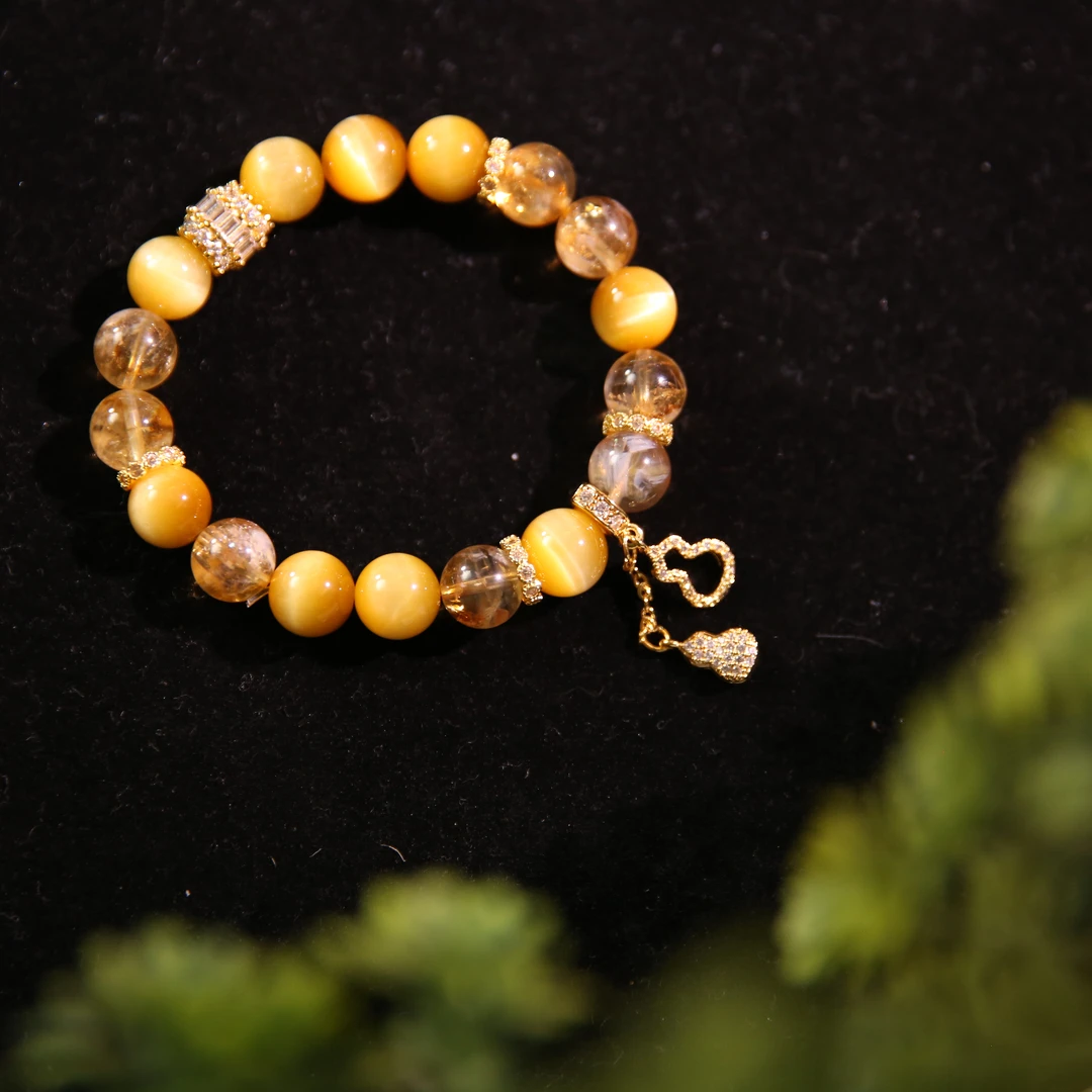 【桃玺悦珠宝A3-163】天然虎眼加黄阿塞加葫芦吊坠手链多样性发货