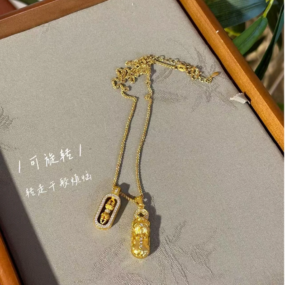合金合成锆石吊坠 【桃鑫鑫珠宝Y-128】镶钻可转动加招财貔貅项链