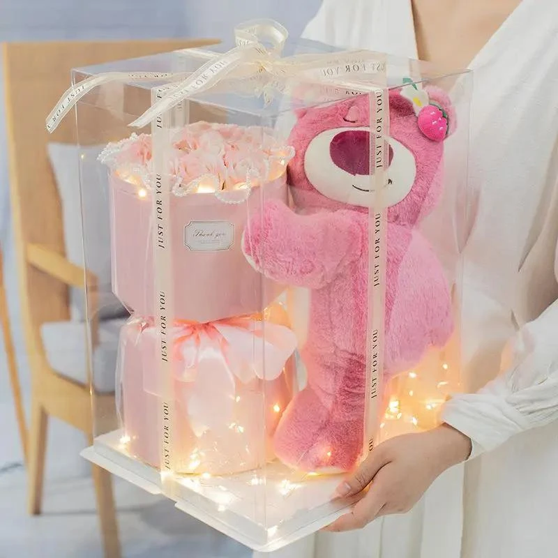乌市发货【新疆西藏包邮】草莓熊玫瑰永生花花束生日礼物送女生闺