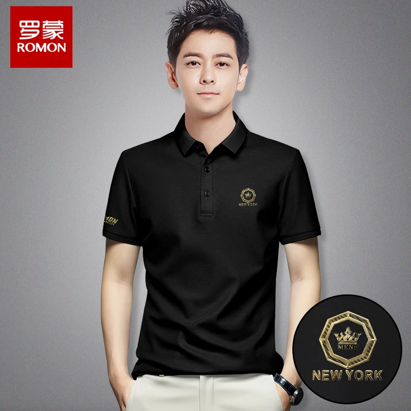 Romon/罗蒙XSX9785夏季男士翻领短袖纯色时尚休闲有型polo衫T恤