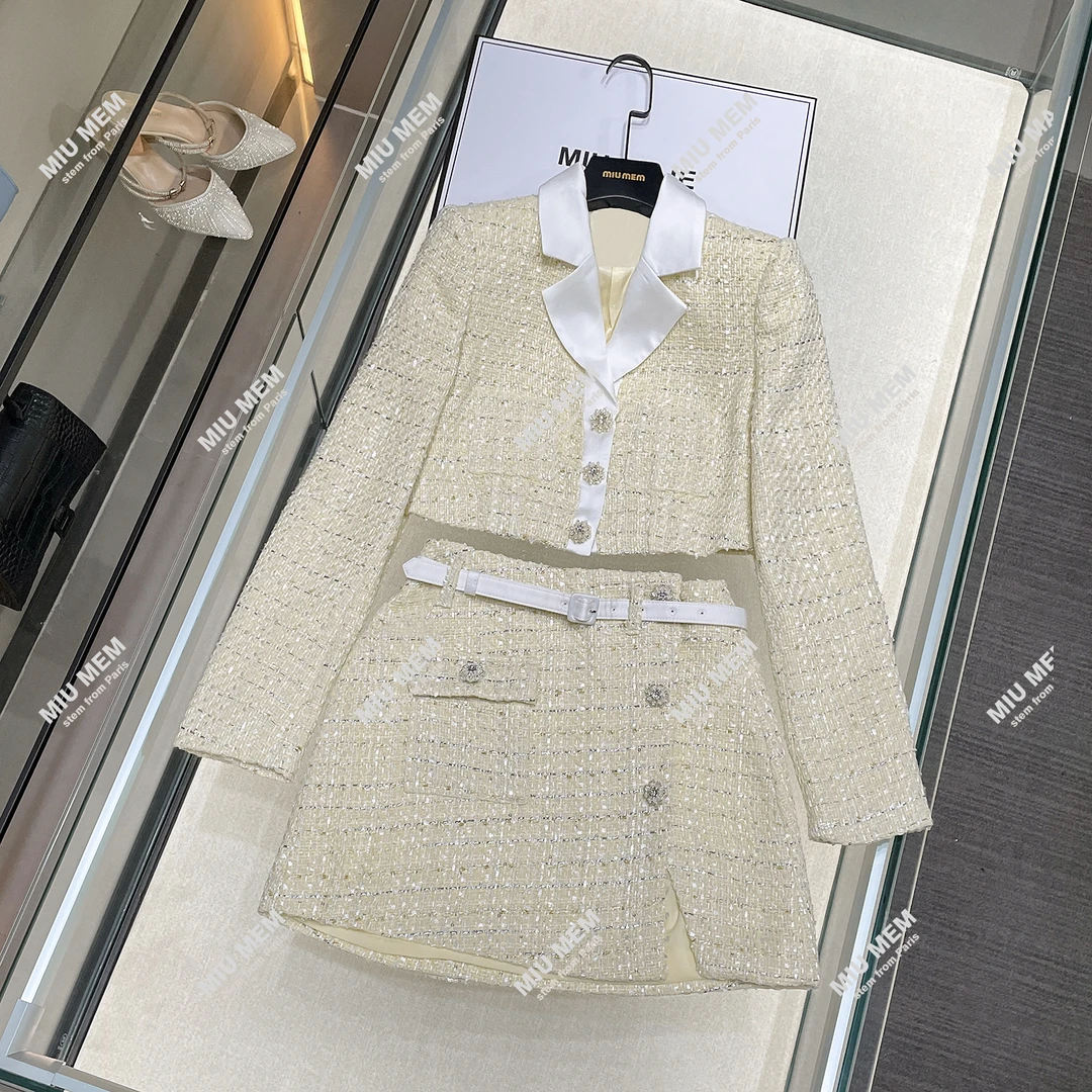 MIUMEM【香草奶油】秋冬亮黄色小香风气质时尚两件套套装DY4923
