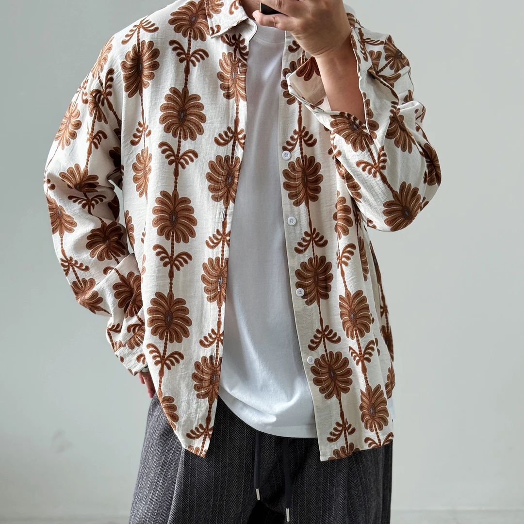 陆星家【落花】夏季新款高级感复古花衬衫休闲男士小众宽松潮C228