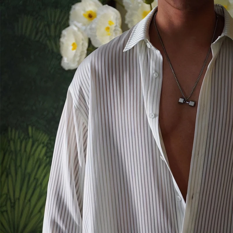 陆星家【光束】夏季爆款垂感抗皱男生衣服高级感宽松长袖衬衫C004