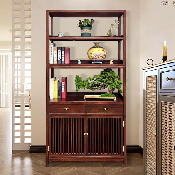 实木榫卯工艺高端新中式万代背景书柜、书架