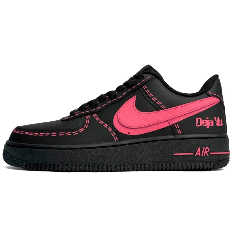 NIKE/耐克球鞋定制 Air Force 1 Low 07 玫红缝线手绘改色板鞋
