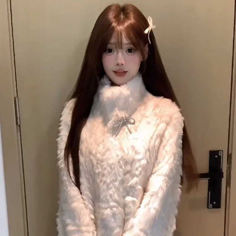 2024新款高级染尖环保毛毛外套女气质名媛千金年轻款立领皮毛一体