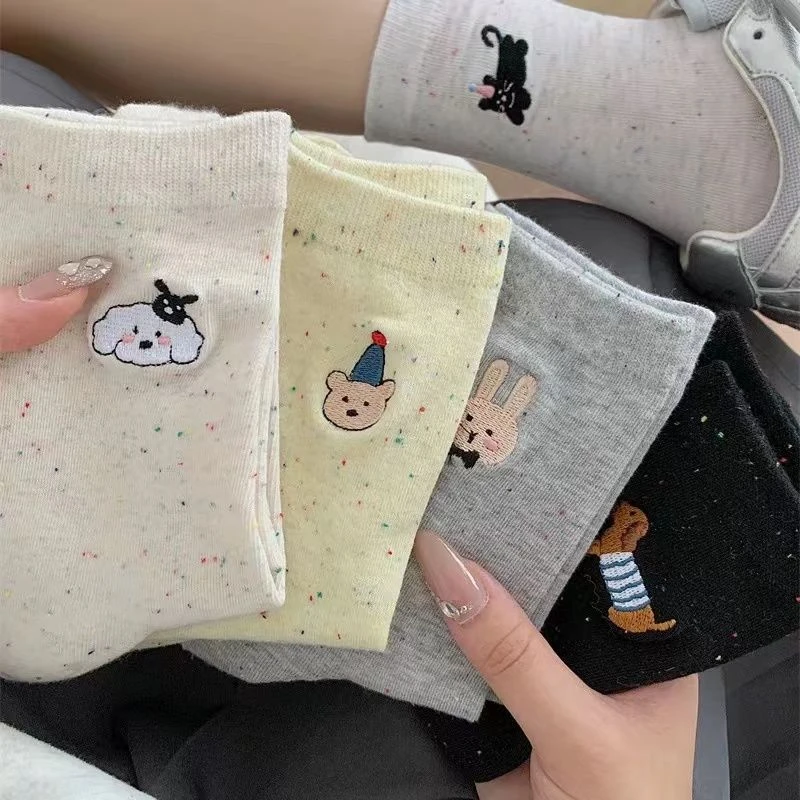 【秋款上新】ab动物蝴蝶结卡通提花堆堆袜女春秋季韩国ins点子纱中