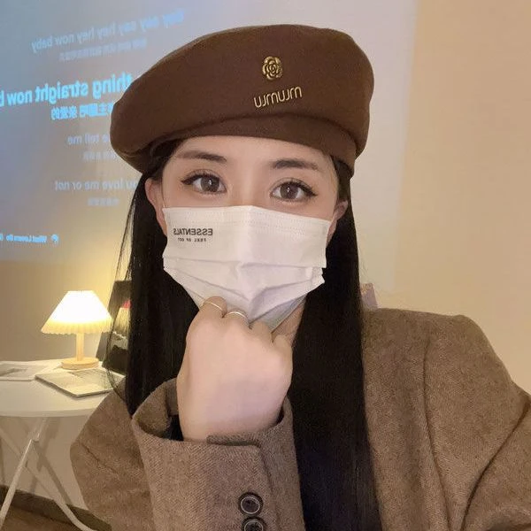 韩系复古棕色贝雷帽女2024新款春秋冬显脸小气质画家帽黑色蓓蕾帽