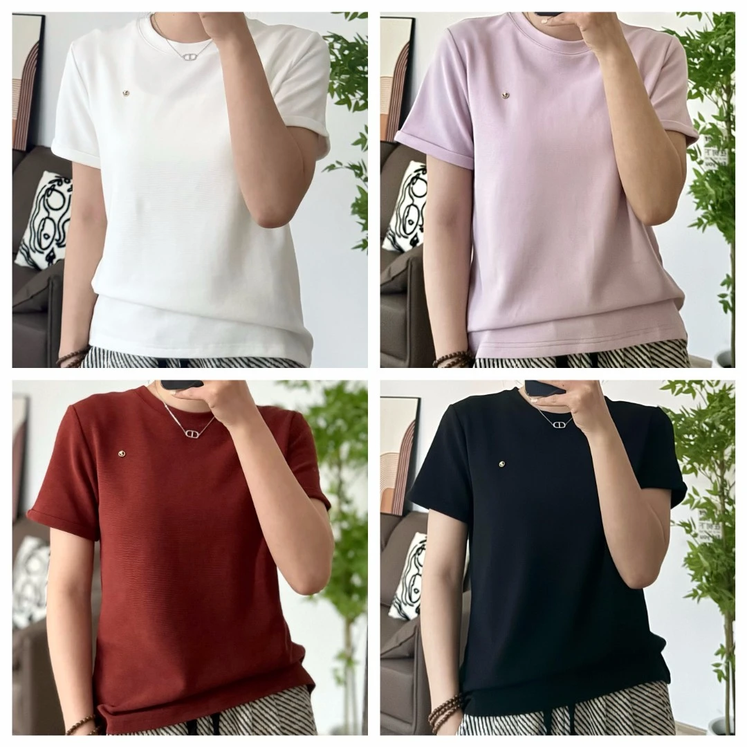 【芊芊】高品短袖 带纹理感玫瑰花小钢牌春夏凉快短袖Q0051