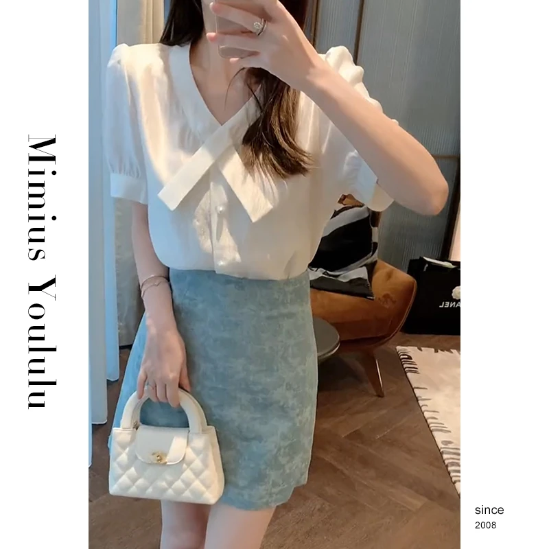 【mimius】&江江【塞纳晚风法式飘带气质衬衫+高腰提花裙裤F06499