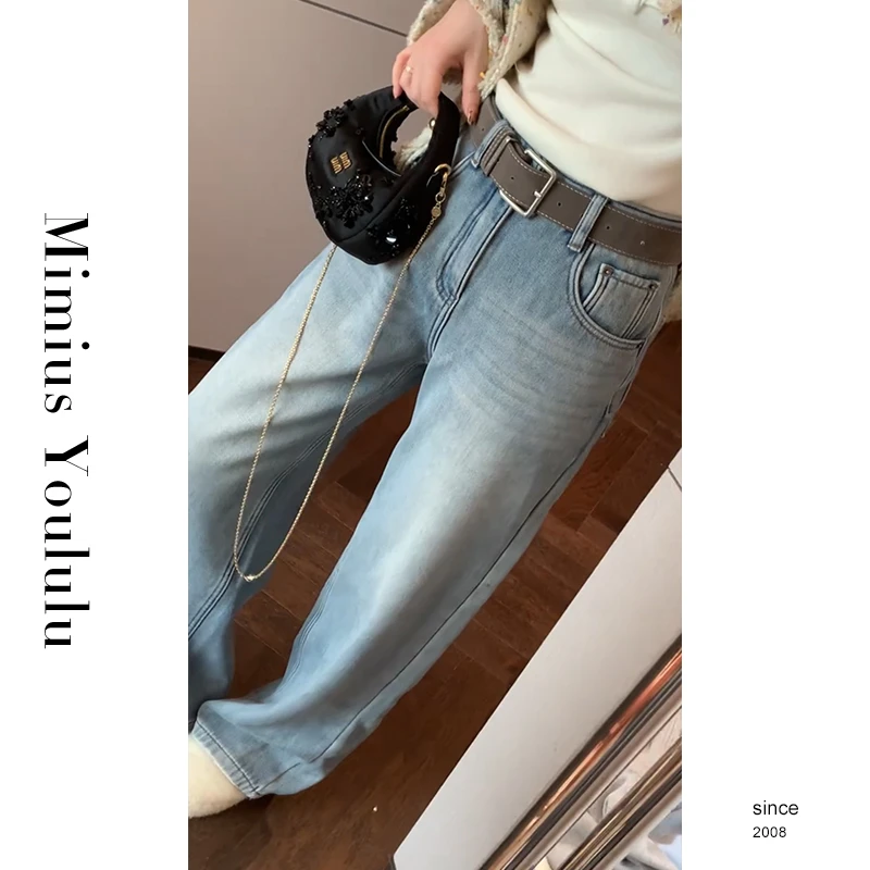【mimius】七七 韩系百搭高腰加厚加绒牛仔裤（含腰带） WF11124