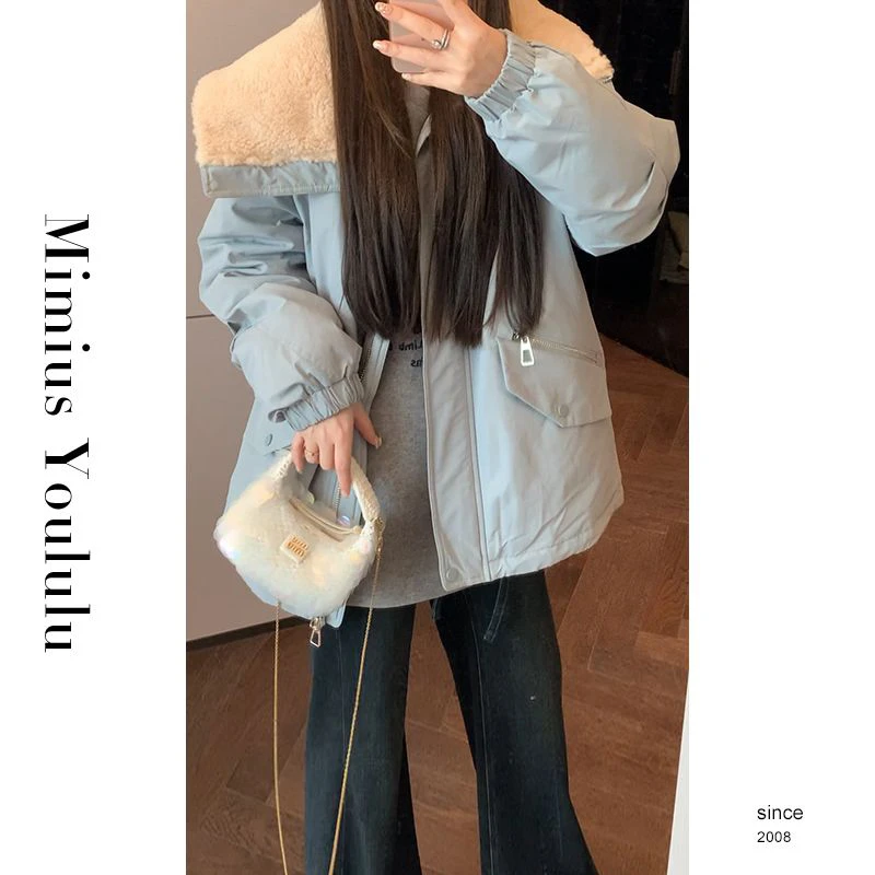 【mimius】七七 大翻领毛毛拼接加厚保暖鹅绒服 汉服F12061