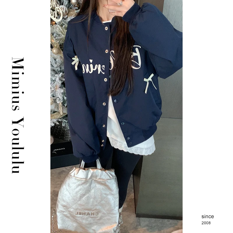 【mimius】七七 美式复古字母刺绣棒球服鹅绒夹克外套 F11093