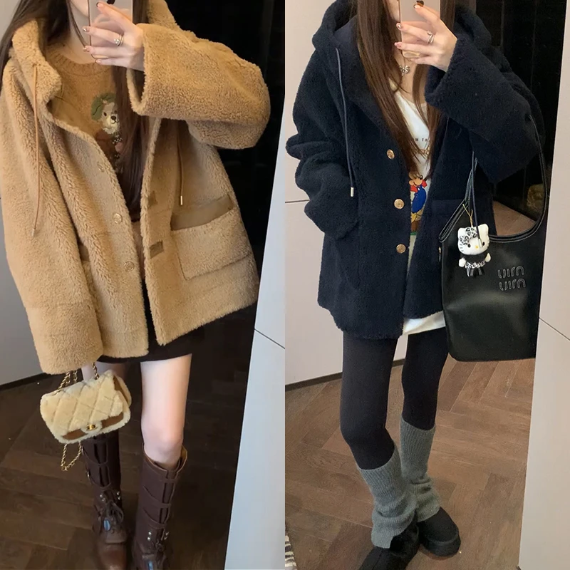 【mimius】七七 温暖加倍～抽绳连帽加厚保暖羊羔毛外套 F10233