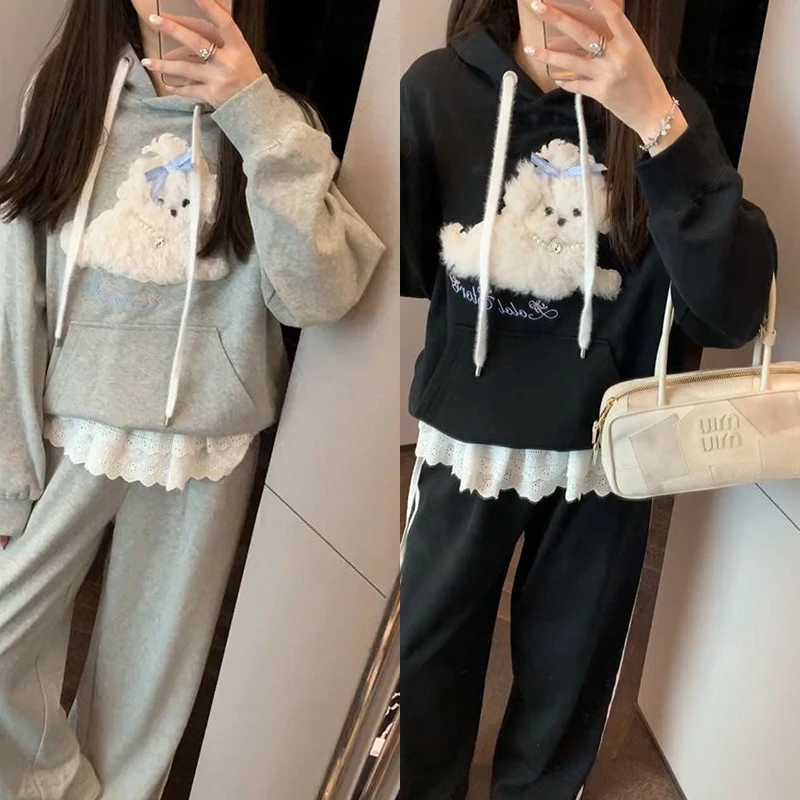 【mimius】七七 高奢线卷毛小狗加绒卫衣长裤 蕾丝屁帘可拆F08326