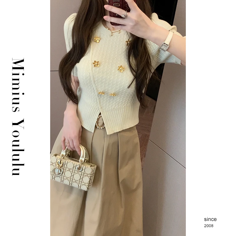 【mimius】沐沐【圣马丁周末】花朵小金扣修身针织衫 汉服 WF04075