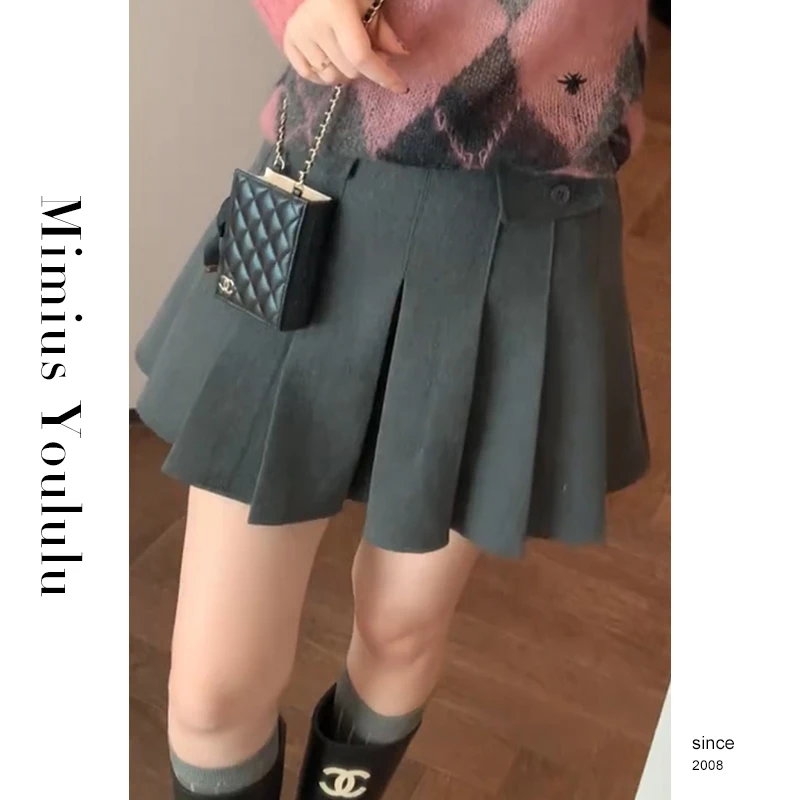 【mimius】七七 美高艺术生～小口袋毛呢百褶裙裤（含腰带） F10242