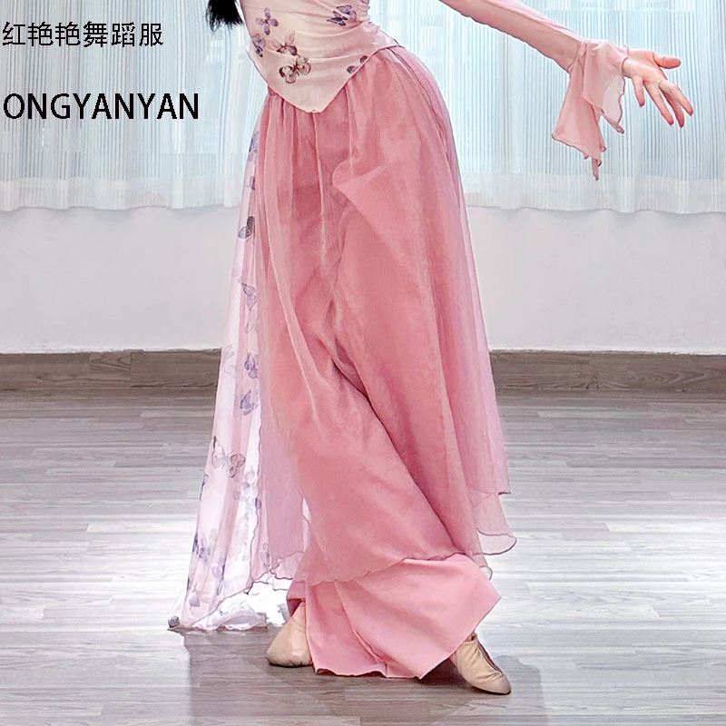 古典舞裤子雪纺裤蝴蝶印花中国舞演出裙裤仙气飘逸宽松设计感阔腿