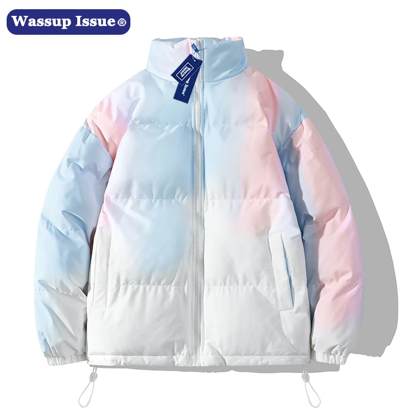 WASSUP ISSUE潮牌渐变棉服男冬季新款加厚保暖棉衣情侣款棉袄冬装