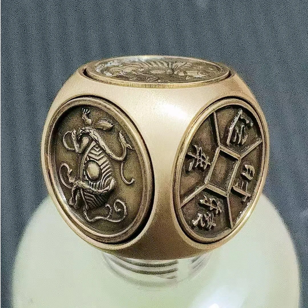 纯黄铜转钱招财进宝时来运转神兽文玩把玩件古风五帝钱六面转魔方