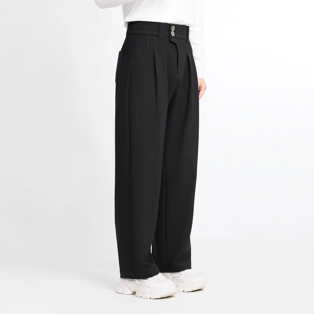 HERBEL黑白2024冬季加厚直筒休闲裤显瘦松弛户外长裤黑色百搭潮