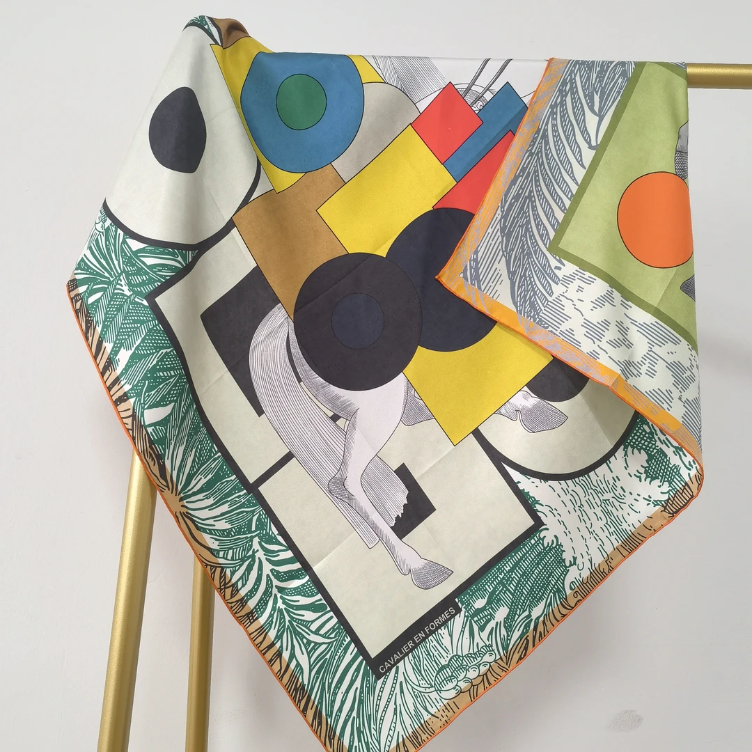 【优雅骑士】 88CM*88CM双面桑蚕丝斜纹印花丝巾 手工精卷边