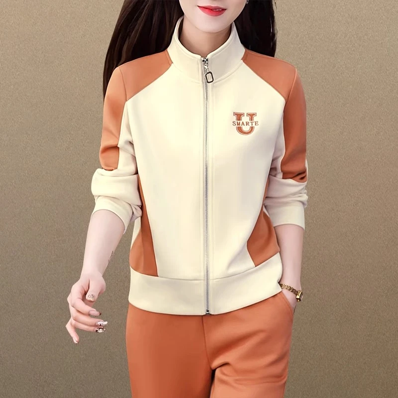 立领休闲运动套装女春秋时尚显瘦跑步服洋气减龄妈妈卫衣两件套