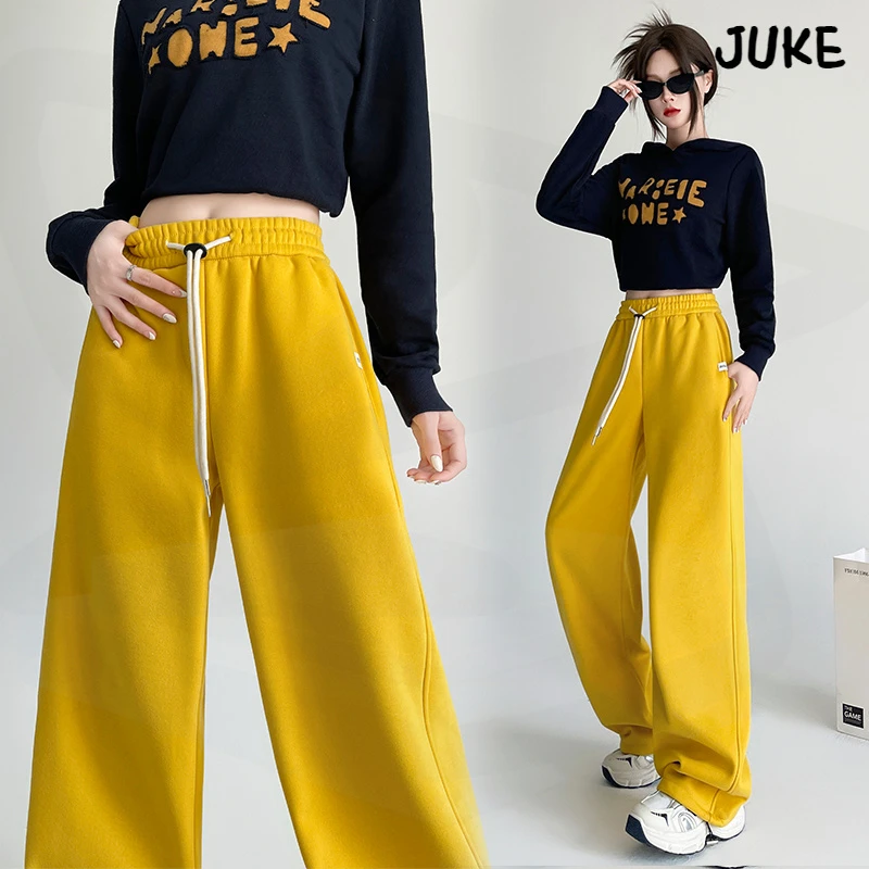 美式加绒加厚运动卫裤女秋冬2025新款高腰宽松直筒垂感拖地阔腿裤