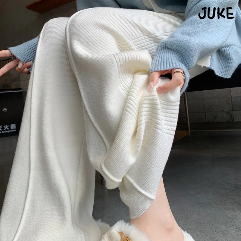 加厚软糯针织裤子女2024秋冬新款高腰垂感直筒休闲拖地阔腿裤
