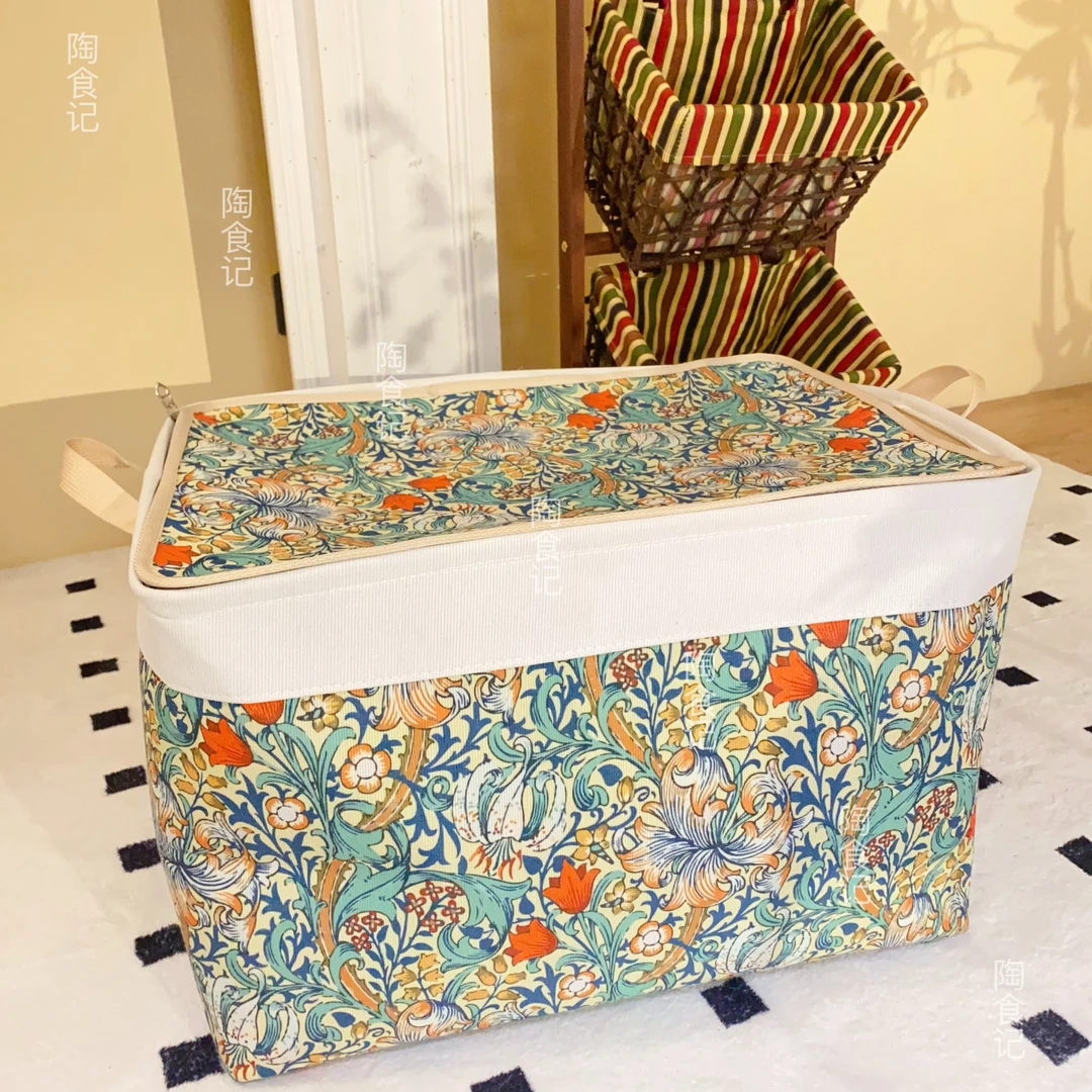 100L百合花【双拉链款带钢圈】春意盎然 （带盖）帆布收纳筐