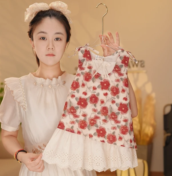 【Y.n7975】24夏季新款女童碎花拼接背心连衣裙女宝洋气无袖连衣裙