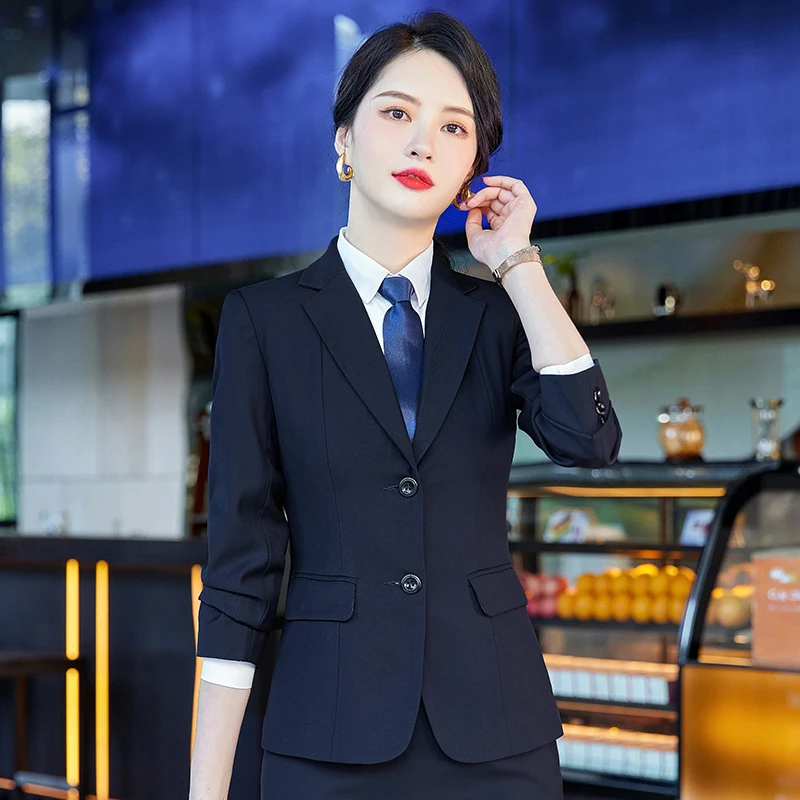 西装套装女春秋酒店前台工作服气质职业正装女大学生面试西服外套