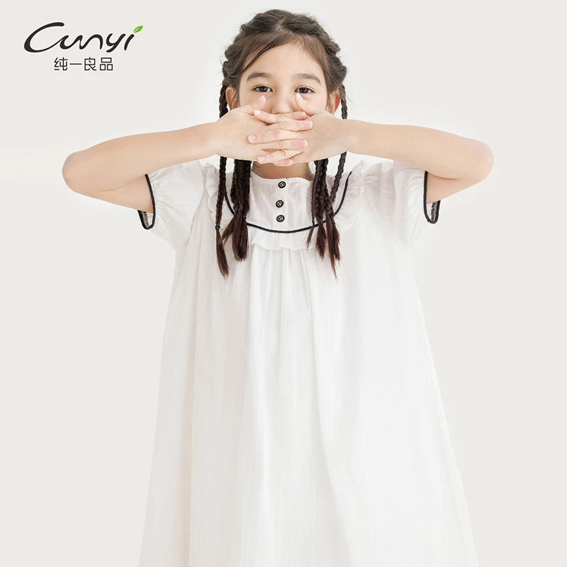 [特惠]童装女童连衣裙夏装新品中大童洋气花边纯棉公主裙