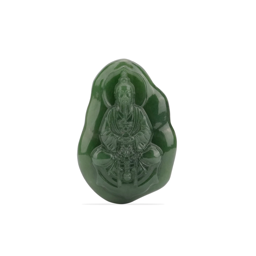 【然道珠宝】和田碧玉北极玉鸿钧老祖金福款俏色吊坠颈饰