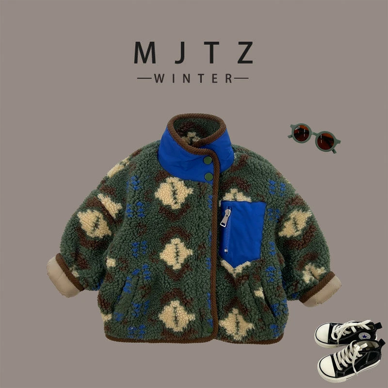 童装潮款Y男童加绒加厚毛毛衣2023年新款儿童宝宝羊羔绒外套男孩