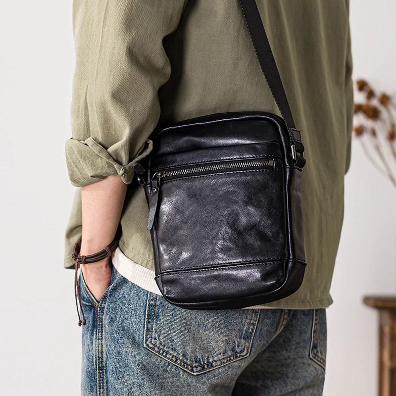 后步2026新款男士真皮单肩包时尚头层牛皮斜挎包简约通勤休闲男包