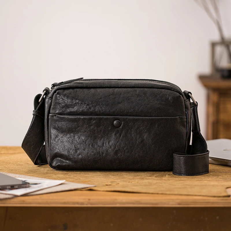 后步男士单肩斜挎包通勤休闲高级感男包真皮头层牛皮通勤邮差包潮